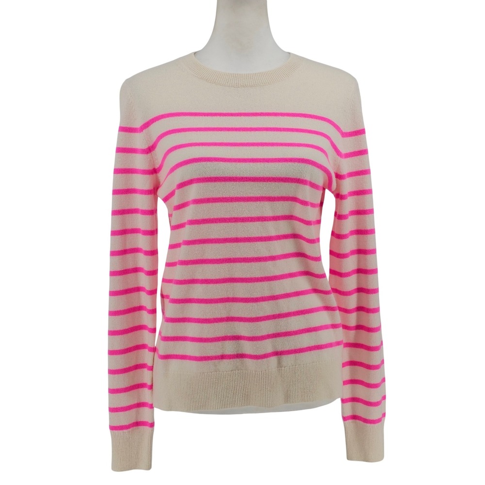 Antonio Melani Cashmere Sweater M Cream Pink Breton Striped Preppy Parisian Luxe